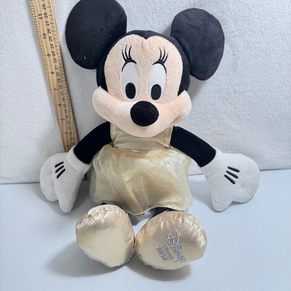Disney Store Minnie Mouse Plush Doll 2013 Gold Dress Sparkle Shoes